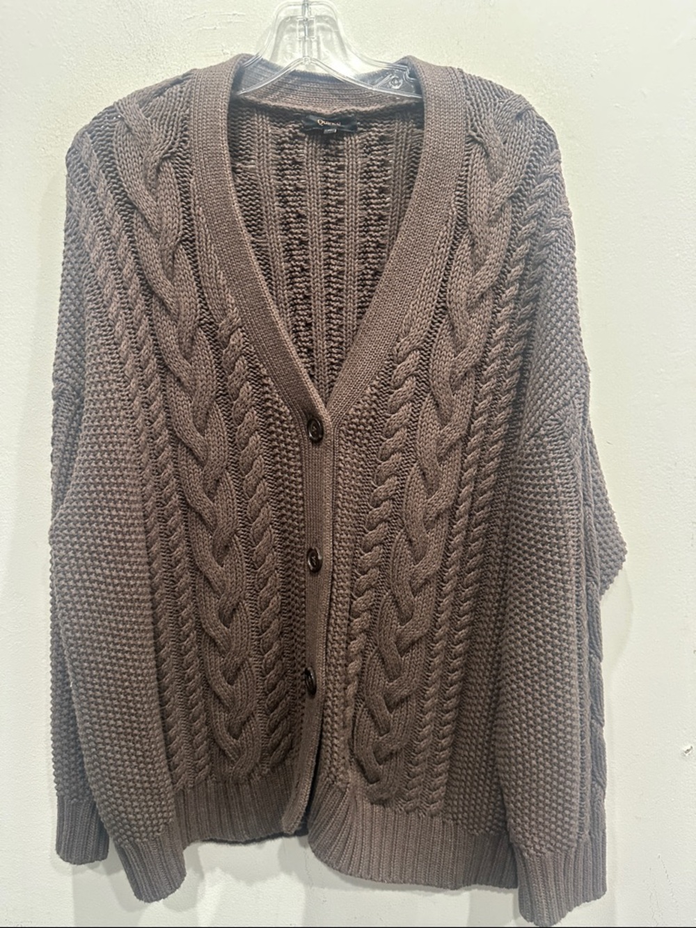 Quince 100% Organic Cotton Oversized Cable Cardigan brown medium coastal - Picture 5 of 8